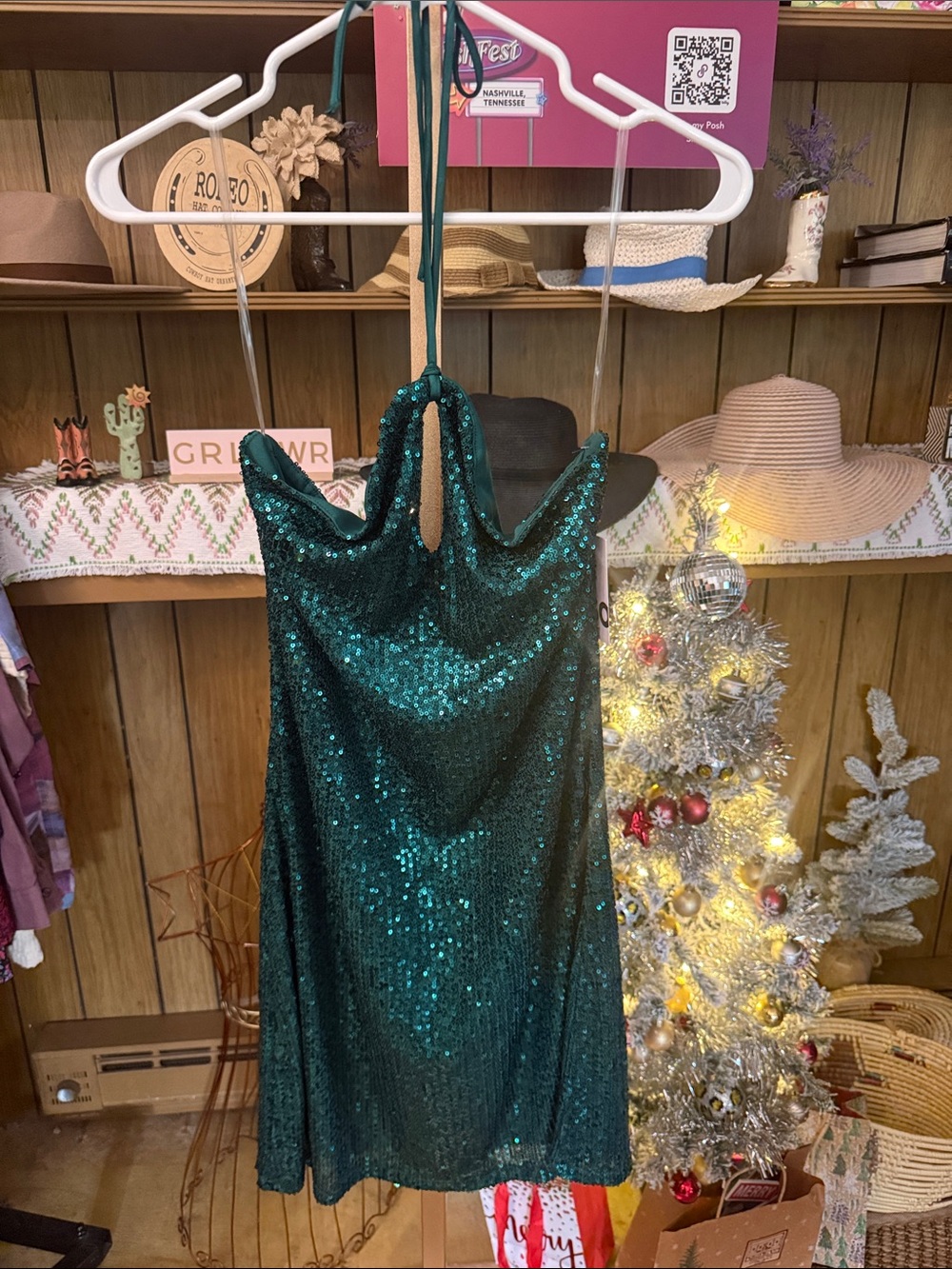 SO Emerald Green Sequin Halter Mini Dress